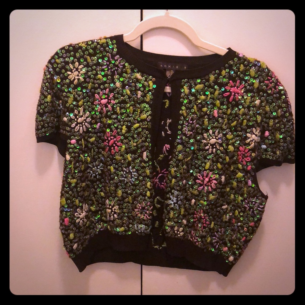 Sequin short sleeve sweater